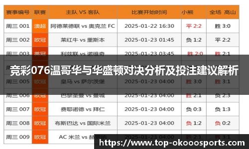 竞彩076温哥华与华盛顿对决分析及投注建议解析